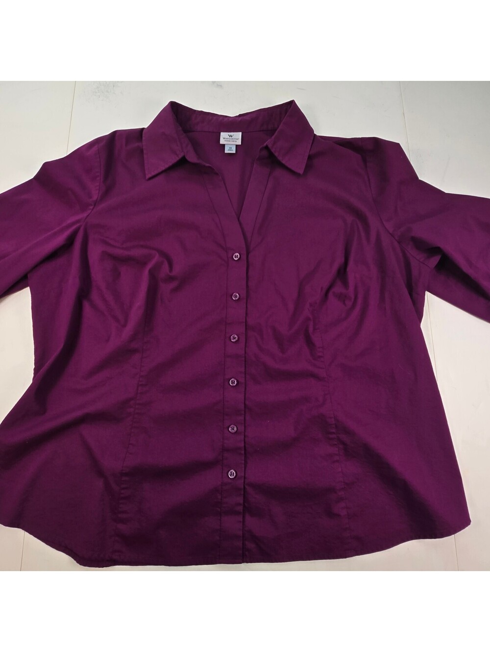 Worthington Woman Stretch Button-Up Shirt 3X Purple Long Sleeve Collared Blouse